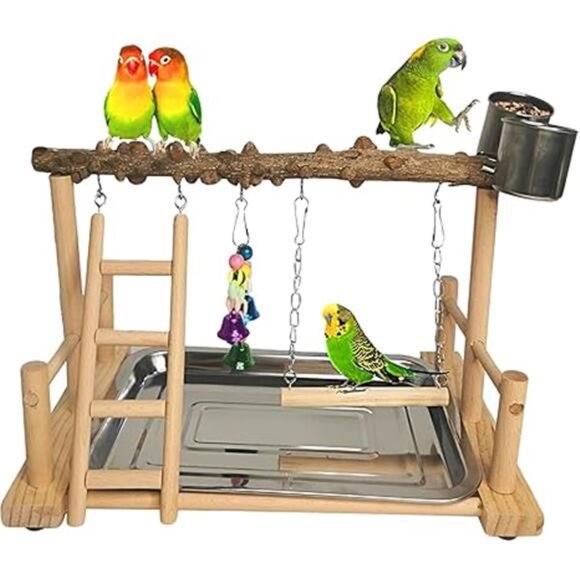 Parrot Playground Bird Playstand Wood Exercise Play Perch Exercise Gym Ladder - Picture 7 of 7